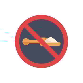 Red sign denoting prohibition of sugar consumption with wooden spoon vector