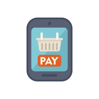 Smartphone showing shopping cart and pay button for e commerce concept vector