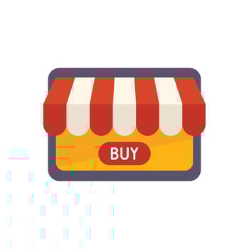 Online shop facade with striped awning displaying buy button for e commerce marketing vector