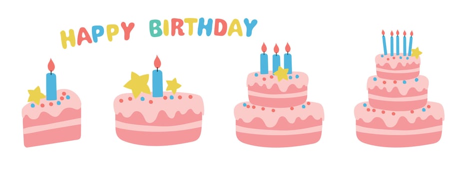 Birthday cakes set design. Birthday cake collection with candles. Illustration party elements collection. vector