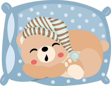 Cute teddy bear sleeping on pillow vector