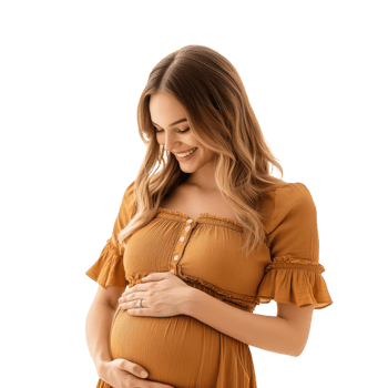 Joyful Expecting Mother Gazing at Baby Bump Transparent Background. png