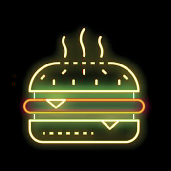 Glowing neon sign of a steaming hot delicious cheeseburger vector