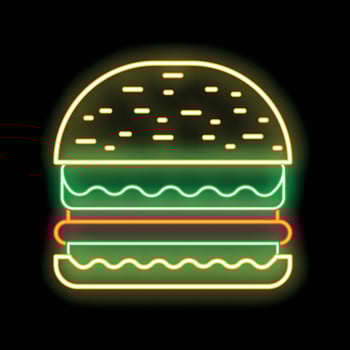Glowing neon sign depicting tasty burger glowing on black background vector