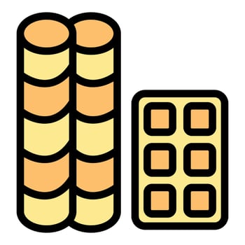 Round waffle sticks with chocolate glaze standing next to square waffle icon vector