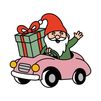 Christmas Gnome Driving Truck with Gift Box Illustration vector