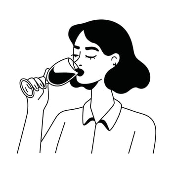 Women drink wine outline illustration vector