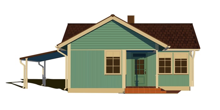 Cute realistic vintage rustic wooden house. For advertising concepts of real estate, life, sales, security, and construction. Photo-realistic house illustration vector