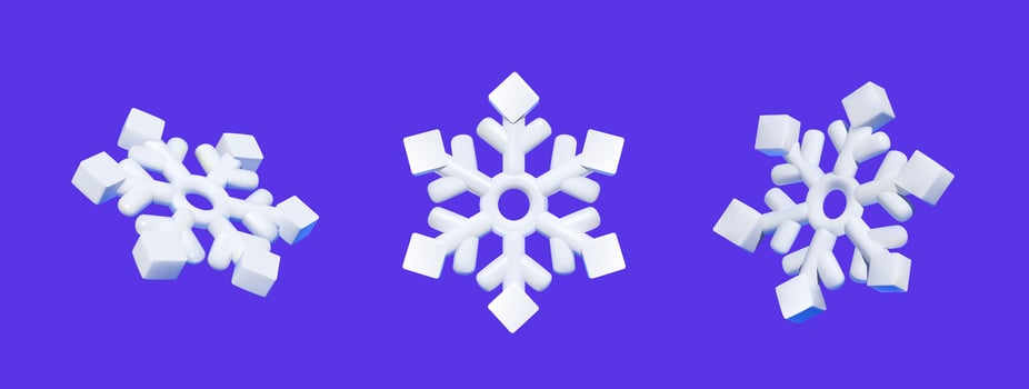 3D white snowflakes on purple background vector
