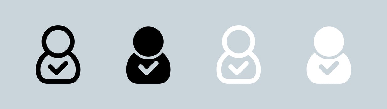 Approved icon set in black and white. Confirm signs illustration. vector