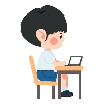 Kid boy students Using Laptop on table vector