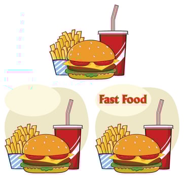 Fast Food Hamburger Drink And French Fries Cartoon Drawing Simple Design. Collection Set vector