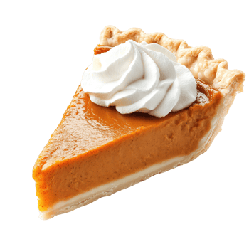 Delicious slice of pumpkin pie topped with whipped cream isolated on transparent background png