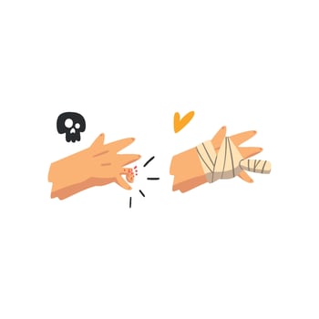 Fracture of the finger, hand plastered, physical injury, first aid and treatment Illustration on a white background vector