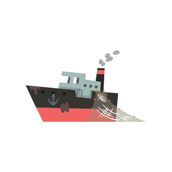 Fishing boat, industrial trawler for seafood production Illustration vector