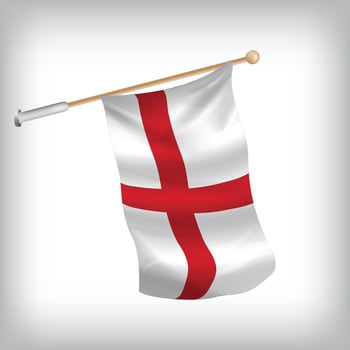 Realistic illustration of England flags waving on the wall. The set is in the collection vector