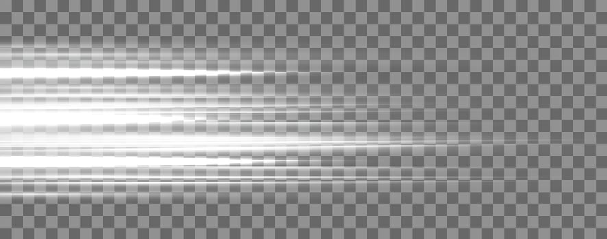 White speed rays, light neon flow, zoom in motion effect, silver glow speed lines, colorful light trails, stripes. vector