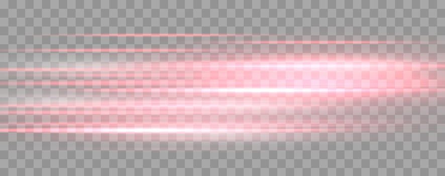 Speed rays, velocity light neon flow, zoom in motion effect, red glow speed lines, colorful light trails, stripes. vector