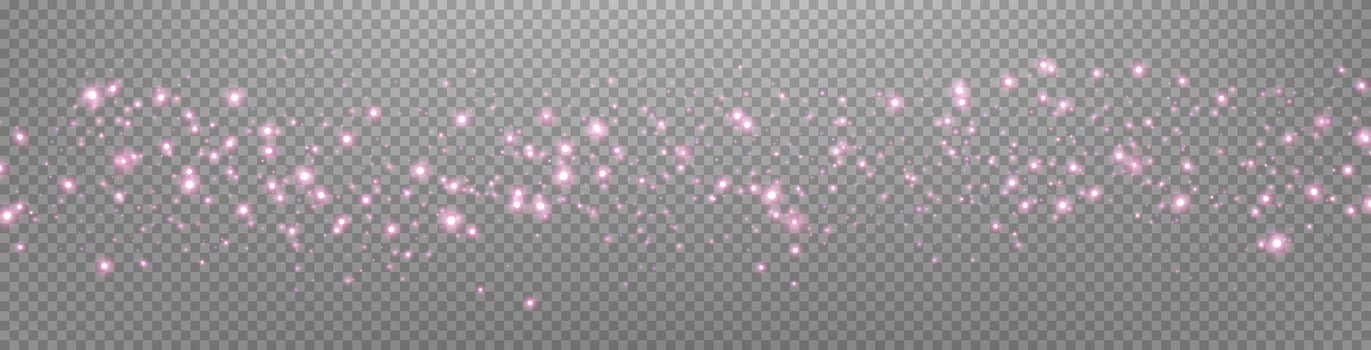 Pink glittering dots, particles, stars magic sparks. Glow flare light effect. Pink luminous points. vector