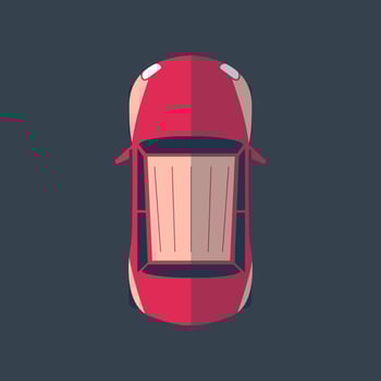 top view red car in flat design. vector