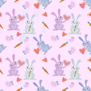Valentine's concept with cute bunny and heart shape seamless pattern. vector
