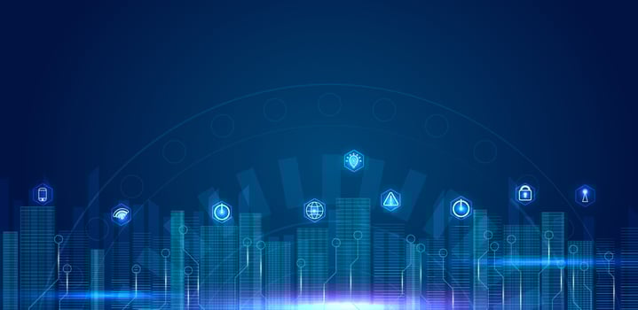 Smart city technology or modern urban cityscape editable vector