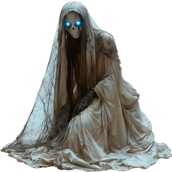 Supernatural skeleton in white robes with haunting blue eyes png