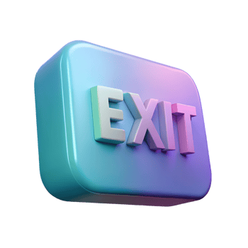 A vibrant 3D rendered 'Exit' button in pastel colors, floating against a transparent background, showcasing a modern and sleek design aesthetic. png