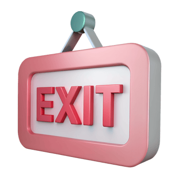 3D rendered image of a vibrant pink and white exit sign on a transparent background, featuring bold red letters. png