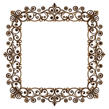 Square border frame design featuring intricate golden floral patterns on transparent background. png
