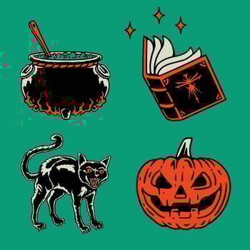 Mystical Black Cats with Magical books and Pumpkin Heads Illustration vector