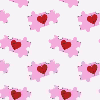 Cute seamless pattern for Valentine's Day. Two pieces of a puzzle with a heart. The concept of love and unity. vector