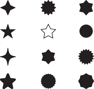 Star icon collection illustration. Black stars icon set silhouette. Different star shapes. vector