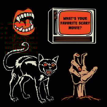 Black Cat Dracula Teeth Corpse Hand on TV Illustration vector