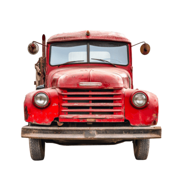 Classic red truck in isolated setting showcasing vintage design and rugged charm, red truck isolated png