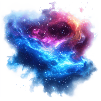 Vibrant cosmos exploration with swirling colors and bright stars against a transparent background, vibrant cosmos in style, isolated on a transparent background for design layouts png