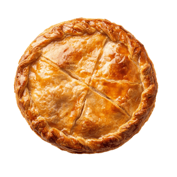 A deliciously baked chicken pie with a golden crust on a clean transparent background showcasing its flaky texture and inviting aroma, Chicken pie on transparent background png