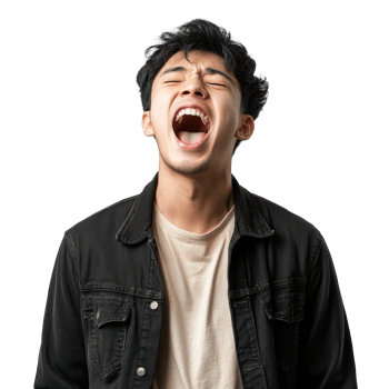Young Asian man joyfully shouting with excitement against a plain transparent backdrop, Happy handsome young Asian man shouting isolated transparent background png
