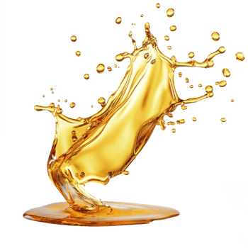 Dynamic splash of golden oil against a clean transparent background, showcasing fluid motion and richness of color, oil splash, 3d render, isolated transparent background png
