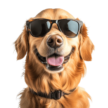A cheerful dog wearing sunglasses poses playfully against a bright transparent background on a sunny day, Funny dog wearing sunglasses on transparent background png