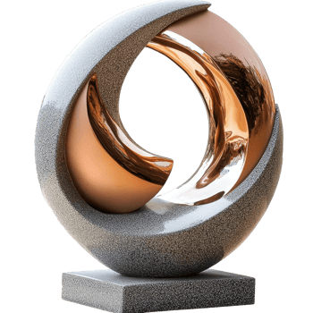 Modern abstract decor sculpture made of polished bronze and textured stone, generic modern abstract decor sculpture in deferent chrome cement stone png