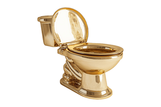 Open gold toilet isolated on transparent background. png