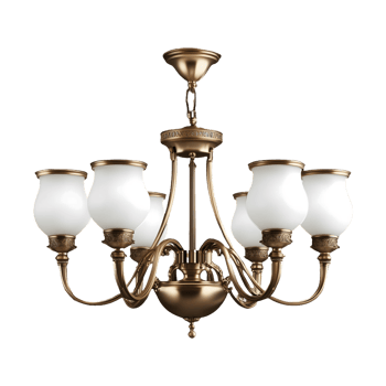 Antique Brass Victorian Chandelier Isolated on Transparent Background Timeless Lighting Fixture with White Glass Shades, Ideal for Marketing Campaigns, Product Covers, and Decorative Displays. png