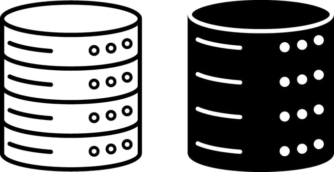 Database Icons. Black and White Icons. Information that is Stored in the Computer System. Concept of Technology and Data Analytics vector