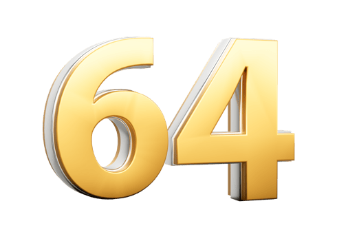 3D Golden Shiny Number 64 Sixty Four With Silver Outline 3D Illustration png