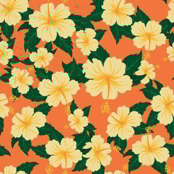 An orange and yellow hibiscus flower pattern vector