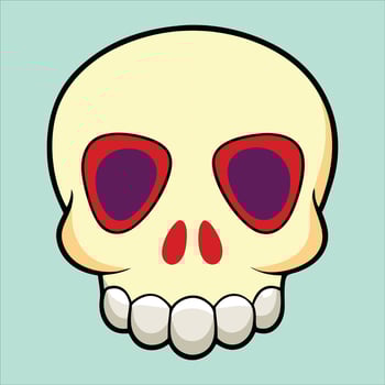 A cartoon skull with red eyes and a big nose vector