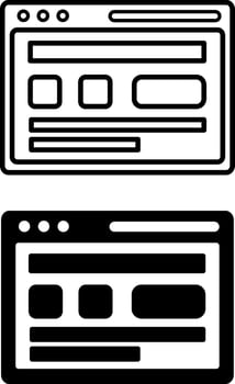 Wireframe icons. Black and White Website Wireframe Icons. User Interface of a Web Page in a Browser Window. Programming and Coding Concept vector