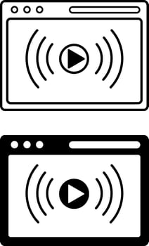 Streaming icons. Black and White Live Broadcast Icons. Play button. Social Media Concept vector