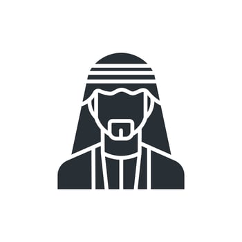 Portrait of arab muslim man flat icon. Man wearing keffiyeh vector